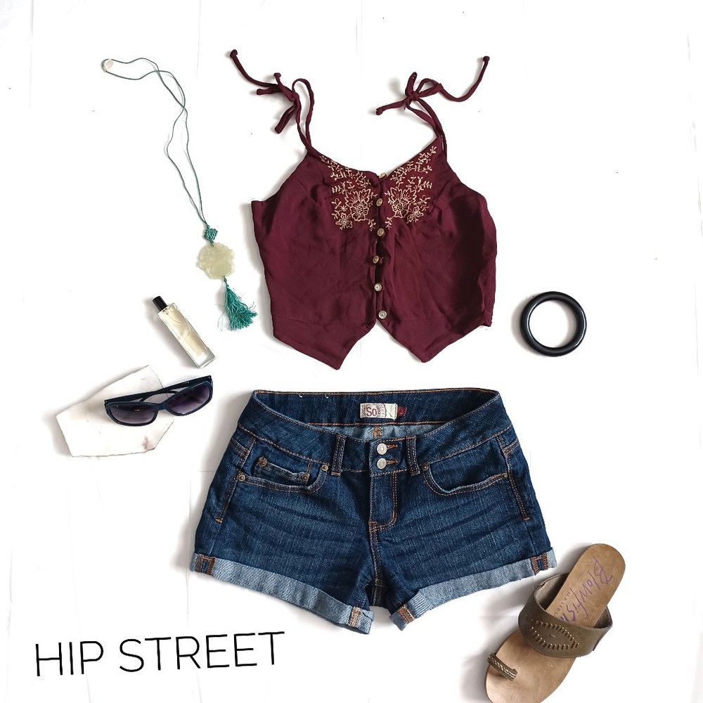 SO Shorts Cuffed Denim Low Rise Contrast Stitching Jean 5